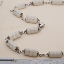 Vintage Czech silver chain necklace satin atlas pentagon frost glass beads