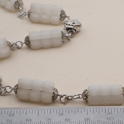 Vintage Czech silver chain necklace satin atlas pentagon frost glass beads