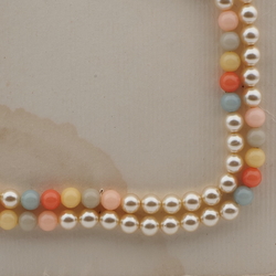 Long vintage Czech necklace pearl pastel round beads 