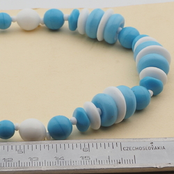 Vintage Czech necklace white blue round rondelle glass beads