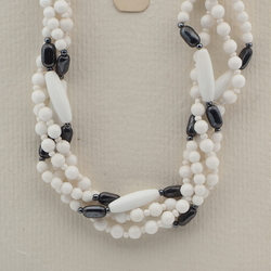 Vintage Czech 3 strand necklace white hematite glass beads