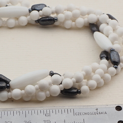 Vintage Czech 3 strand necklace white hematite glass beads