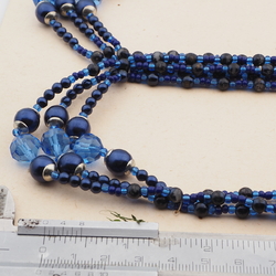 Vintage Czech 3 strand necklace blue glass beads 