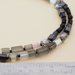 Vintage Czech necklace frost lustre marble black glass beads 