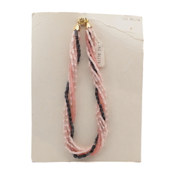 Vintage Czech 6 strand necklace pink satin atlas opaline glass beads 