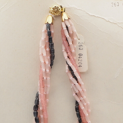 Vintage Czech 6 strand necklace pink satin atlas opaline glass beads 