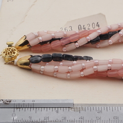 Vintage Czech 6 strand necklace pink satin atlas opaline glass beads 