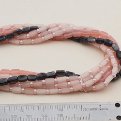Vintage Czech 6 strand necklace pink satin atlas opaline glass beads 