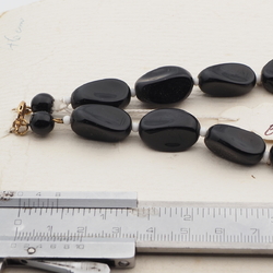 Vintage Czech necklace chunky black glass beads 18" 
