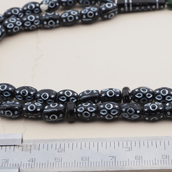 Vintage prayer bead strand Czech silver lustre black Egyptian revival glass beads 