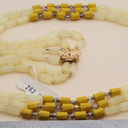 Vintage Czech 3 strand necklace yellow frost satin atlas glass beads 18" 