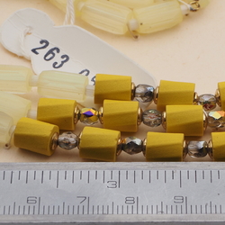 Vintage Czech 3 strand necklace yellow frost satin atlas glass beads 18" 