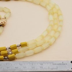 Vintage Czech 3 strand necklace yellow frost satin atlas glass beads 18" 