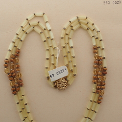 Vintage Czech 3 strand necklace yellow satin atlas marble glass beads 18" 