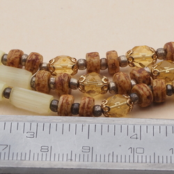Vintage Czech 3 strand necklace yellow satin atlas marble glass beads 18" 