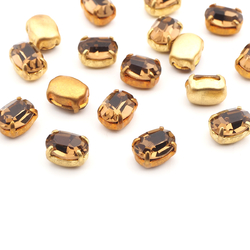 Light Topaz glue soldering rectangle Montee 8x6 mm lot 17 pcs vintage faceted rhinestones Preciosa fancy chaton stones
