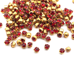 Siam Red glue soldering round Montee 3,8 mm SS 15,5 wholesale lot 244 pcs vintage faceted rhinestones Preciosa fancy chaton stones