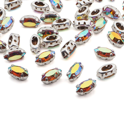 Preciosa AB Topaz sew on silver plate Navettes 10x5 mm 144 pcs marquise faceted rhinestones
