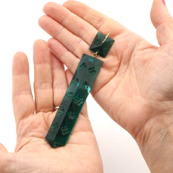 Emerald Green floral Intaglio glass baguette square bead Czech 4.7" chandelier prism 