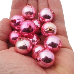 Lot (12) Czech round blown mercury glass pink Christmas garland beads 20mm
