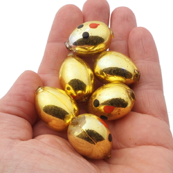 Lot (6) Czech blown mercury glass oval gold head Christmas garland beads 30mm