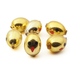 Lot (6) Czech blown mercury glass oval gold head Christmas garland beads 30mm