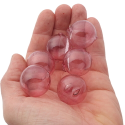 Lot (6) Czech transparent pink round blown glass Christmas garland beads 28mm