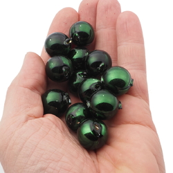 Lot (12) Czech round blown mercury glass green Christmas garland beads 18mm