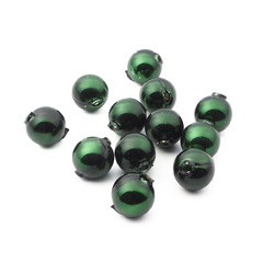 Lot (12) Czech round blown mercury glass green Christmas garland beads 18mm