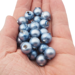 Lot (24) Czech round blown mercury glass matte blue Christmas garland beads 13mm