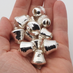 Lot (12) Czech blown glass silver mercury bell Christmas garland beads