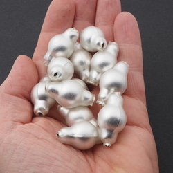 Lot (12) Czech blown glass silver mercury pearl oval Christmas garland beads 30mm