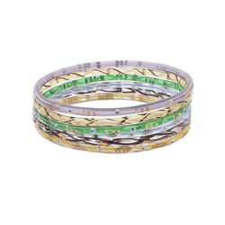 Lot (6) Antique Czech gold gilt bicolor faceted glass bangles hoops