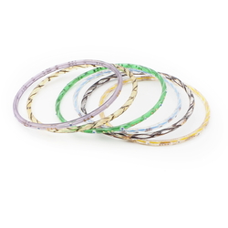 Lot (6) Antique Czech gold gilt bicolor faceted glass bangles hoops