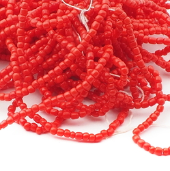 Vintage Antique Red Berry Color Lined Glass Seed Beads 3 Mini Hanks 12/o 20bpi 