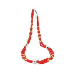 Vintage Czech 5 strand necklace blown gold bugle red seed glass beads 16"