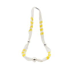 Vintage Czech 5 strand necklace yellow bugle white micro seed glass beads 16"