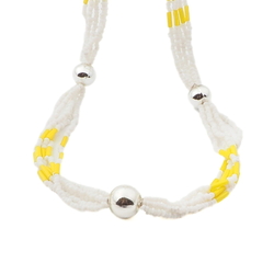 Vintage Czech 5 strand necklace yellow bugle white micro seed glass beads 16"