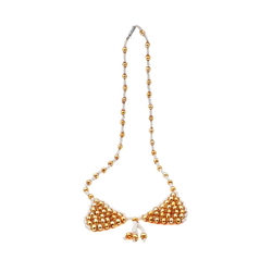 Vintage Czech necklace blown gold white seed glass beads 16"