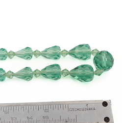 Vintage Czech necklace element teardrop bicone faceted green glass beads 