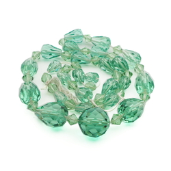 Vintage Czech necklace element teardrop bicone faceted green glass beads 