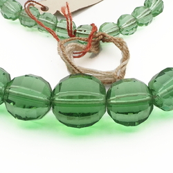 Vintage Czech necklace element melon faceted green glass beads 