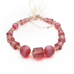 Vintage Czech bracelet element pink faceted moonglow glass beads