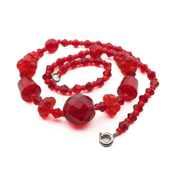 Vintage Czech necklace red faceted flower glass beads 