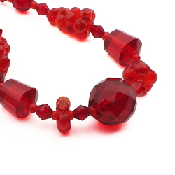 Vintage Czech necklace red faceted flower glass beads 