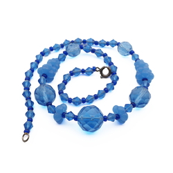 Vintage Czech necklace blue faceted opaline flower glass beads