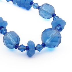 Vintage Czech necklace blue faceted opaline flower glass beads