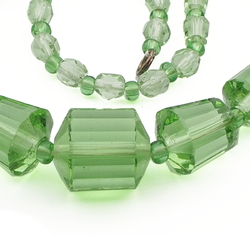 Vintage Czech necklace green faceted round bugle cone glass beads 