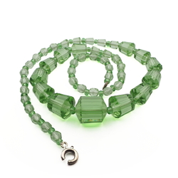 Vintage Czech necklace green faceted round bugle cone glass beads 