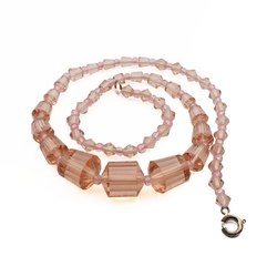 Vintage Czech necklace rosaline pink faceted bugle cone glass beads 